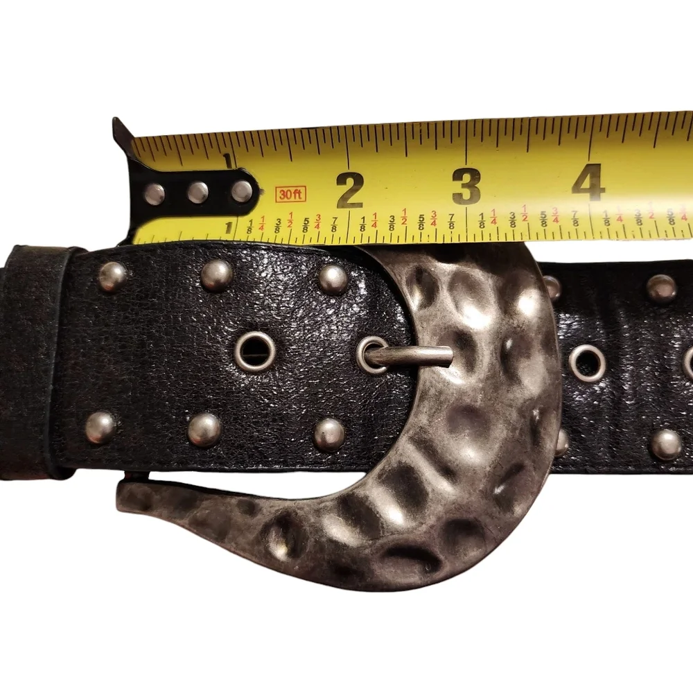 Vintage 90s Y2K Metal Disc Hammered  Stretch Belt w/Large Chunky Buckle |Size XL
